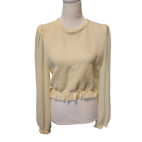 NEW Aritzia | Wilfred Tempest Blouse Smocked Chiffon Blouse in Whipped Butter - Picture 2 of 15